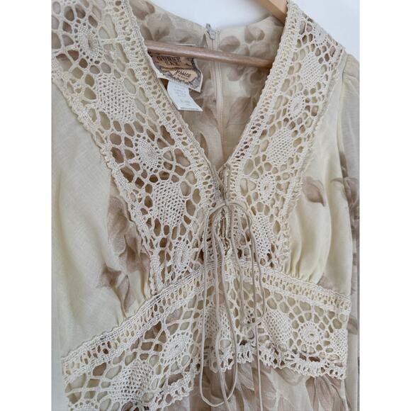 Gunne Sax Vintage 1970's Cottagecore Floral Crochet Boho Maxi Dress XS - Picture 8 of 14